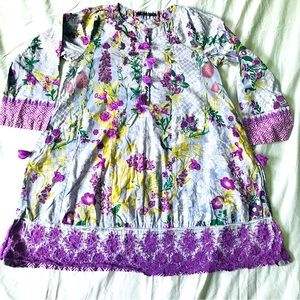 Khaadi Pret Printed Pakistani Cotton Kurta Embroidery Light Gray/Purple Size 10